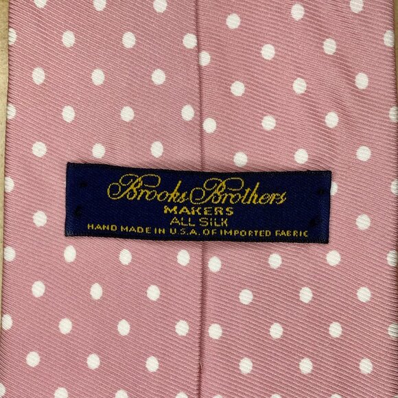 Vintage Brooks Brothers Pink & White Polka Dot Silk Necktie - Picture 2 of 7